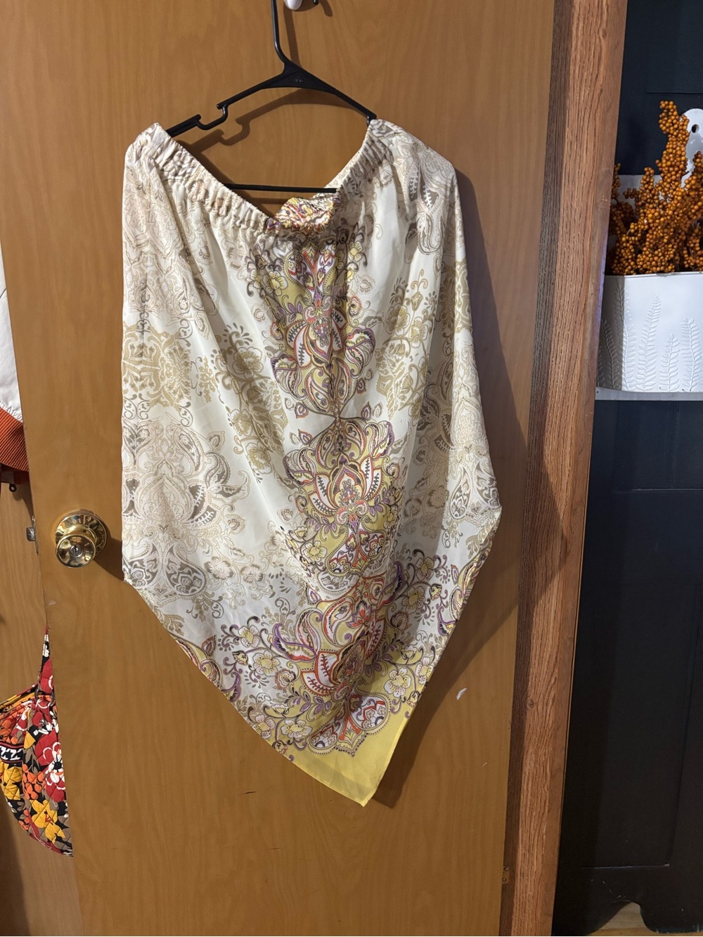 Cato Cream Paisley Asymmetrical Skirt with Yellow Accents